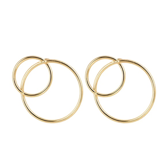 NWT Double Circle Gold Hoop Earrings - Picture 3 of 4